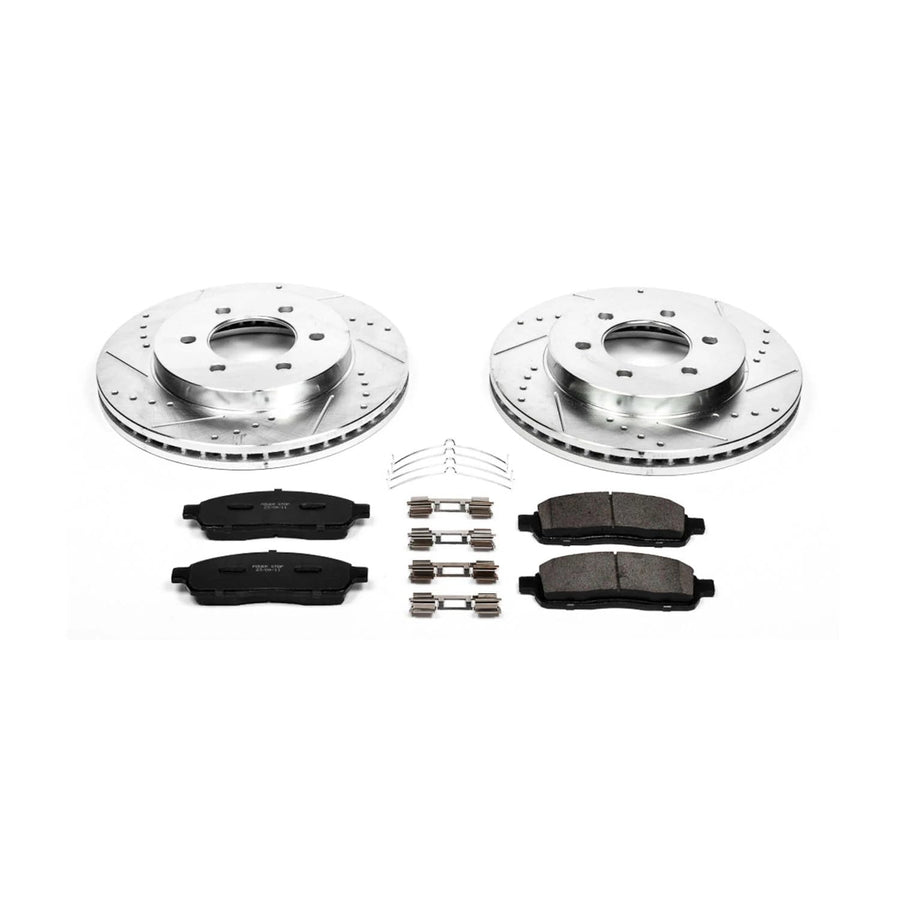 Power Stop K1943 Z23 Carbon Fiber Brake Pads with Drilled & Slotted Brake Rotors Kit For Ford F-150 2004-2008, Lincoln Mark LT 2006-2008 [Model Specific]