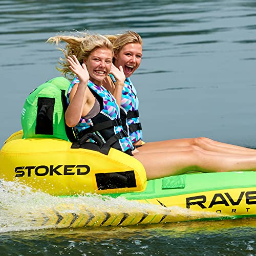 RAVE Sports Towable Tube Stoked, 1-2 Riders, Dual Tow Points, Stable Couch-Style Seats with Backrest, Durable Nylon Cover, Neoprene Padding, Foam-Filled Reinforced Handles, Boat Towables-Tubes