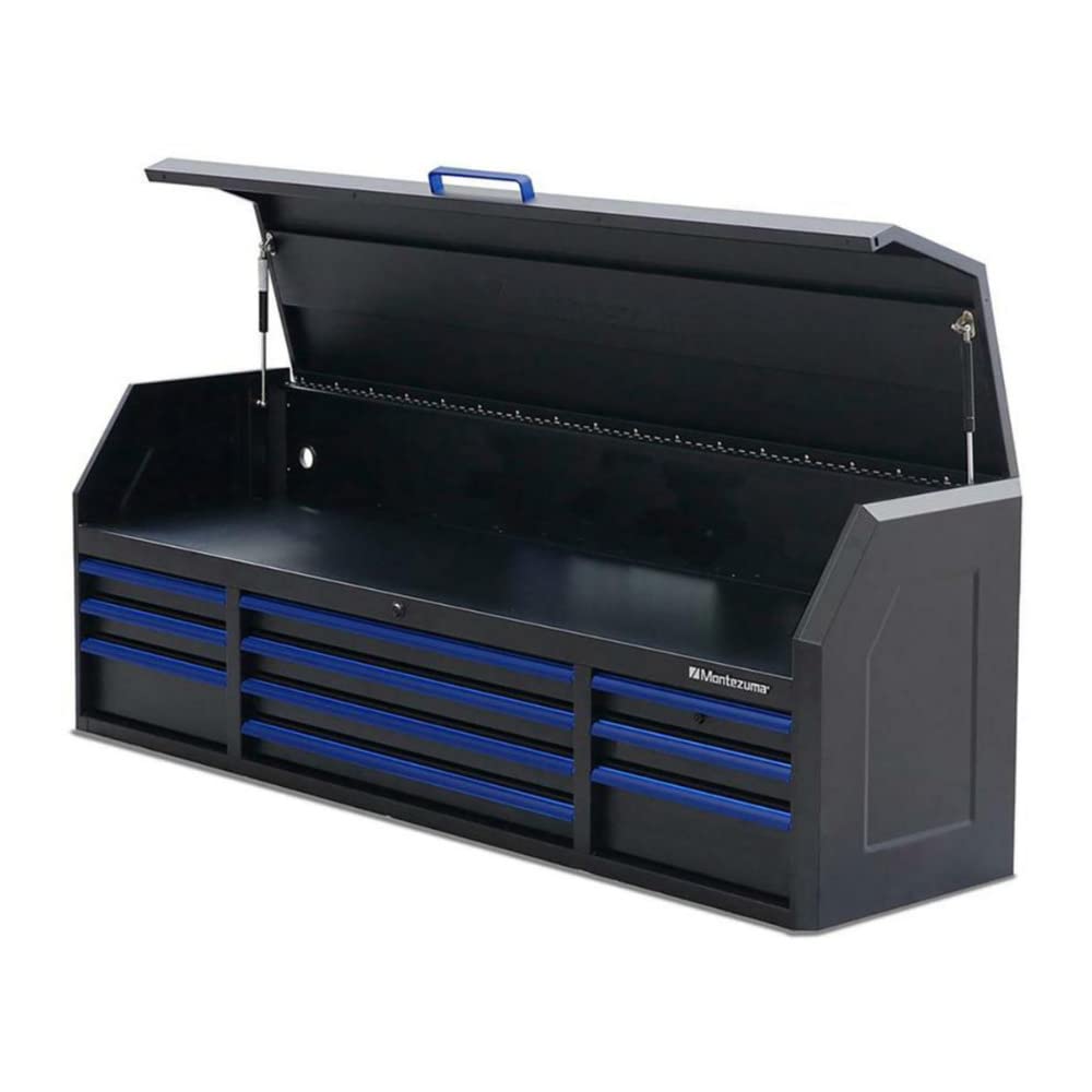 72" x 24" Montezuma Tool Box - 10 Drawer Tool Chest with Multiple Power Outlets & Black Powder Coat Finish - M722410CH
