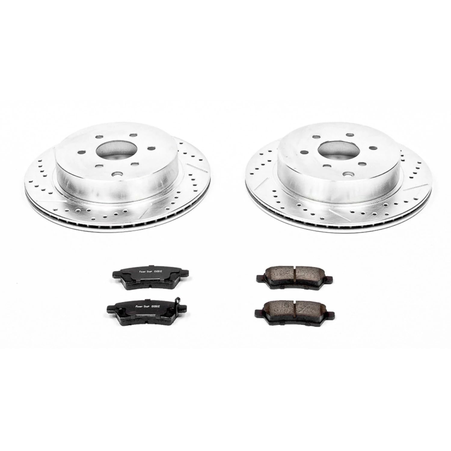 Power Stop K147 Z23 Rear Carbon Fiber Brake Pads with Drilled & Slotted Brake Rotors Kit For Nissan Pathfinder 2005-2012 [Model Specific]