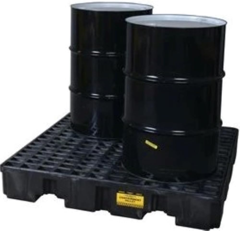 4 Eagle Drum Spill Containment Pallet with Forklift Pockets, 51.5"x51.5"x8", 66 Gallon Sump, 8,000 lbs. Load Capacity Secondary Containment Pallet, Made in USA, Black, 1645BND