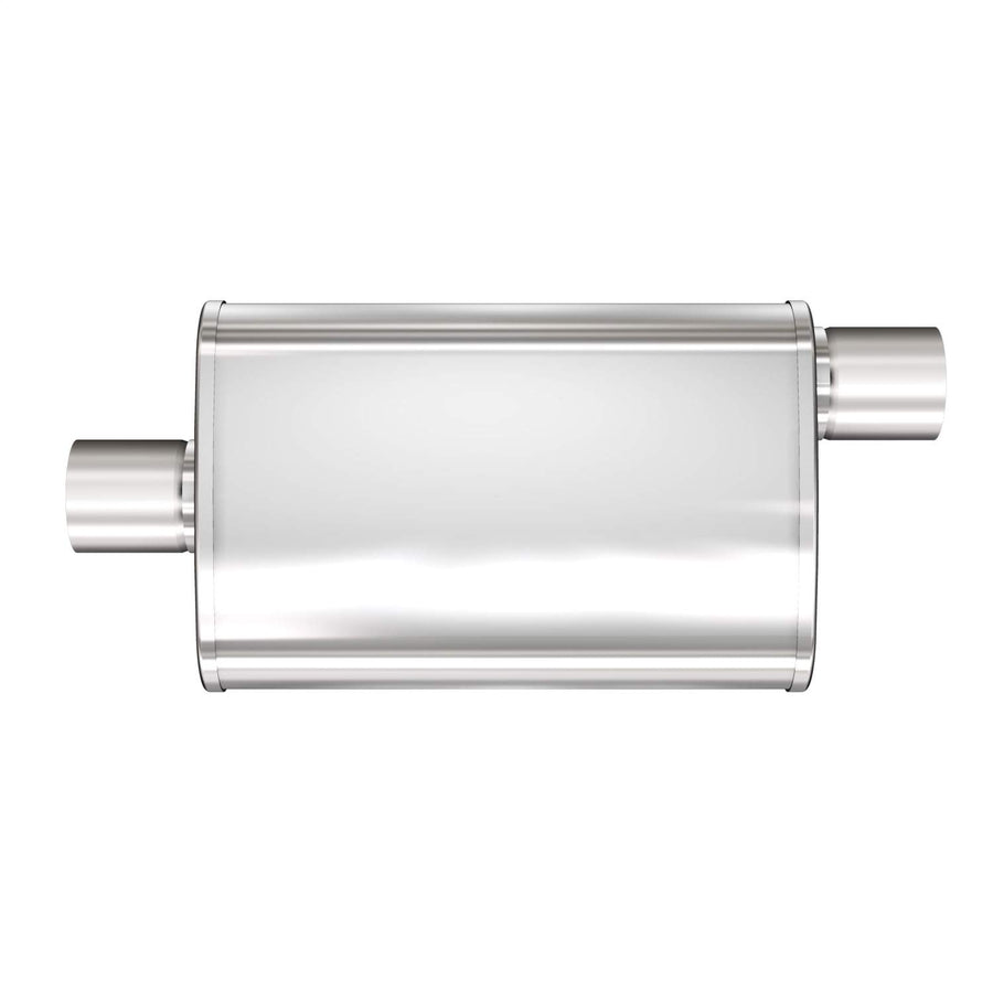 4in x 9in Oval MagnaFlow Center/Offset Performance Muffler Exhaust 13215 - XL Multi-Chamber, 2.25in Inlet/Outlet, 14in Body Length, 20in Overall Length, Satin Finish - Classic Deep Exhaust Sound