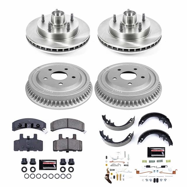 Power Stop Autospecialty KOE15032DK Front and Rear Replacement Brake Kit-OE Brake Drums & Ceramic Brake Pads For Dodge Ram 1500 1994-1999 [Model Specific]