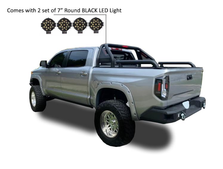 Gladiator Roll Bar Black Horse incl. Pair of 7.0" Dia. Led Lights w/Black Trim Rings Modular Black Compatible with Universal Roll Bar for 1/2 Ton Trucks (GM-Ford-Dodge- Tundra) -GLRB-01B-PLB