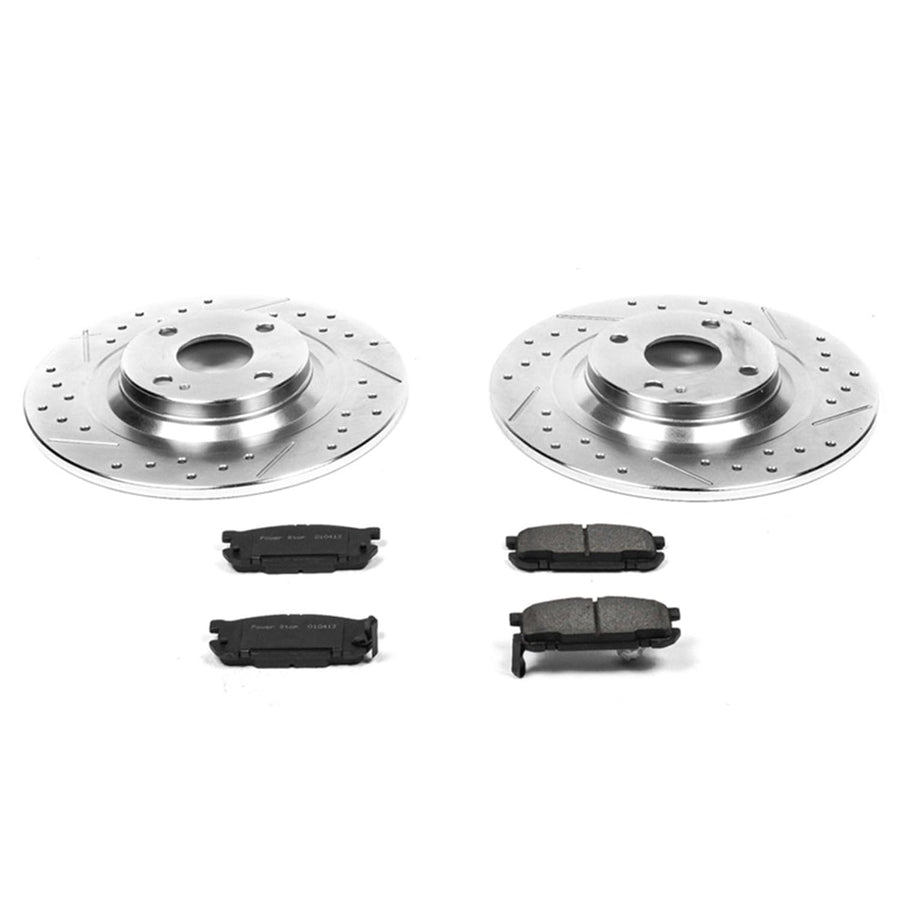 Power Stop K5267 Rear Brake Pads Z23 Carbon Fiber with Drilled & Slotted Brake Rotors Kit For Mazda Miata 2001-2005 [Model Specific]