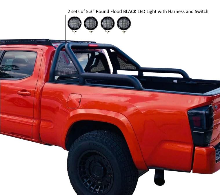 Gladiator Roll Bar Black Horse Incl. Set of 5.3" Dia.Led Lights w/Black Trim Ring Modular Black Compatible with 2015-2024 GMC Canyon|2015-2024 Chevrolet Colorado|2015-2024 Toyota Tacoma-GLRB-03B-PLFB