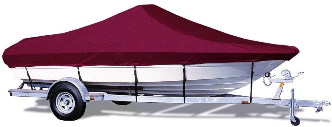 Semi-Custom Trailerite Boat Cover for Bay Style V-Hull Center Console Boats with Outboard Motor - Includes Motor Hood, Cranberry (19'5" - 20'4" CL x 102" B)