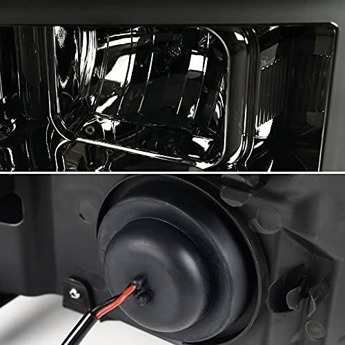 Smoke SPEC-D TUNING Projector Headlights w/LED Light Bar Compatible with 2007-2013 GMC Sierra 1500, 1500HD, 2500HD, 3500HD, Left + Right Pair Headlamps Assembly