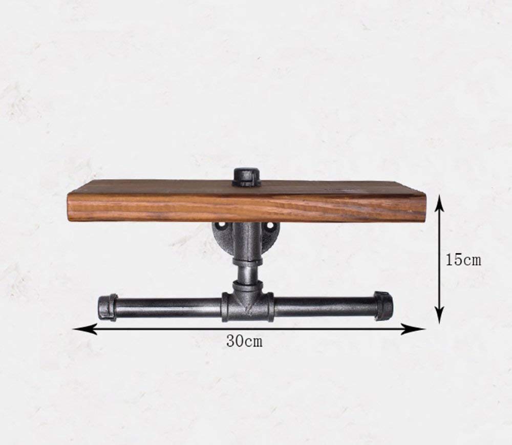 Towel Bar YIMJ Pipe Design Rustic Style Wood Metal Wall Bathroom Shelf Organization Storage Wall Hanging Racks Paper Towel Holder For Toilet