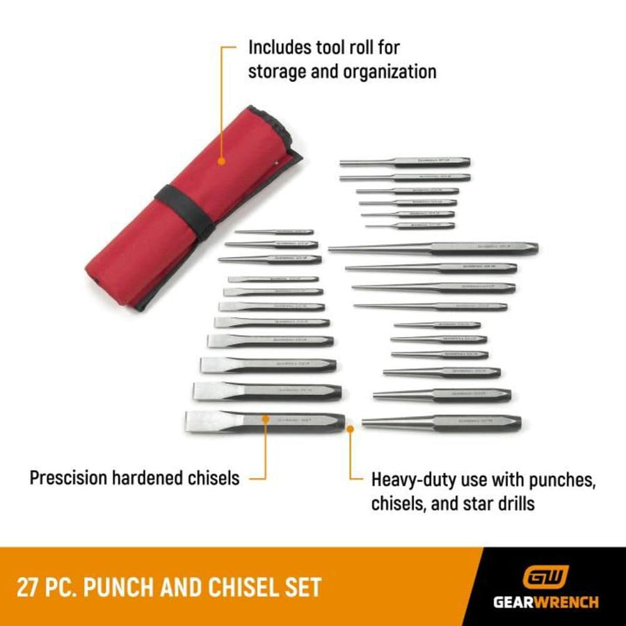 27 Piece GEARWRENCH Large Chrome Punch & Chisel Set | 82306