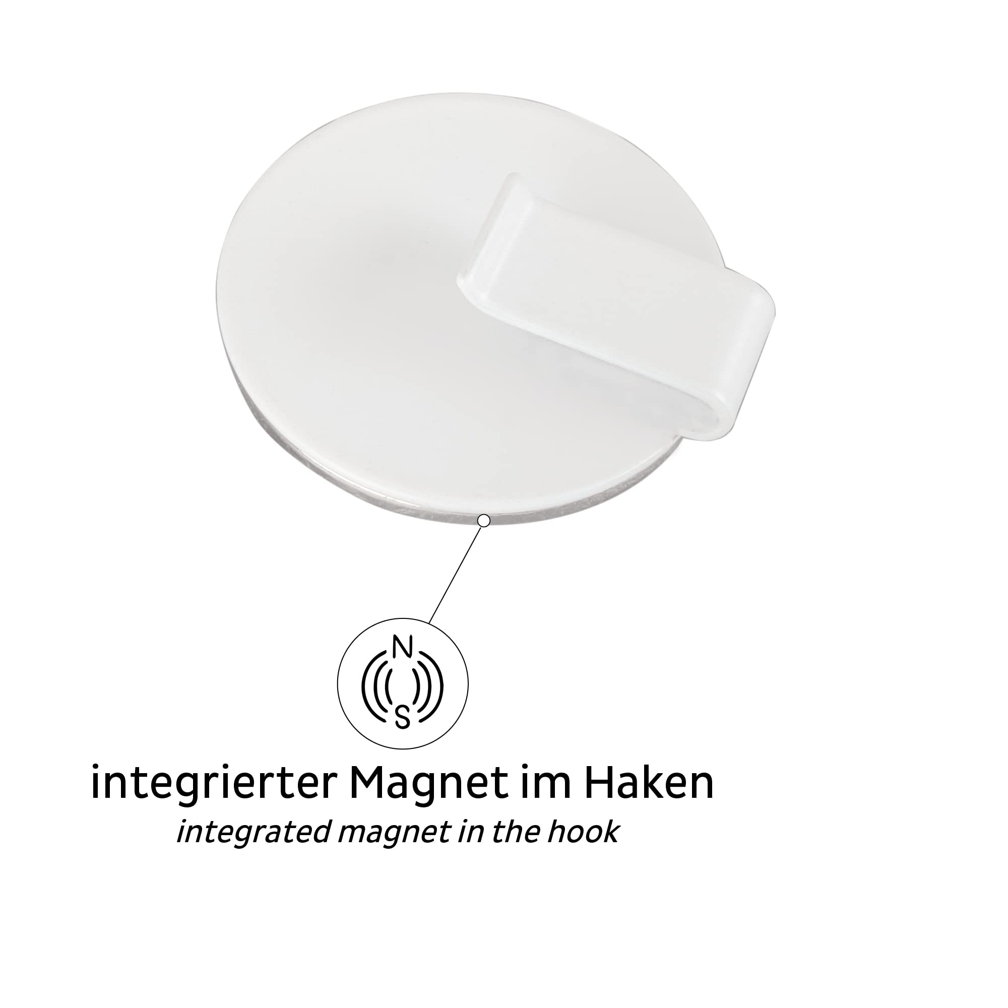 Clever Magnetic Hook silwy® with Metal Nano Gel Pad in 6.5 cm White - No Drilling or Screwing Again - Perfect for Camping, Boating or Home