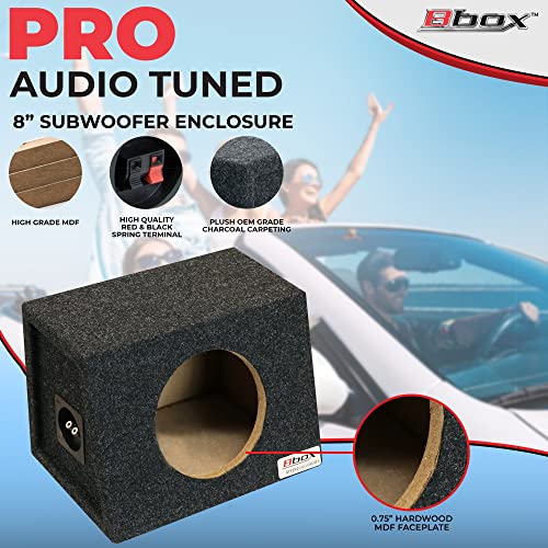 Bbox Sealed Single Hatchback 8 Inch Subwoofer Enclosure - Car Subwoofer Boxes & Enclosures - Premium Subwoofer Box Improves Audio Quality, Sound & Bass - Nickel Finish Subwoofer Terminal - Black