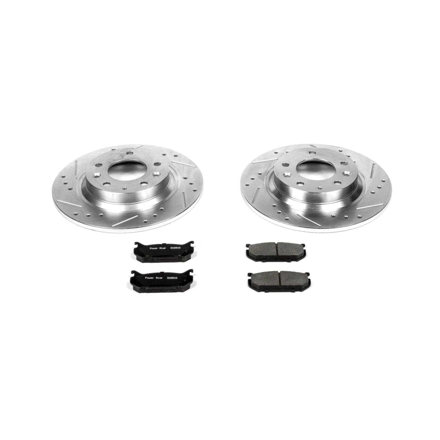 Rear Power Stop K2453 Z23 Carbon Fiber Brake Pads with Drilled & Slotted Brake Rotors Kit For Mazda 626 1998-2002 [Model Specific]