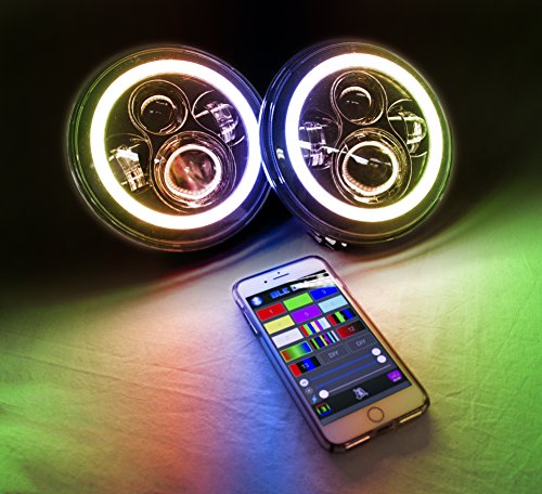 Race Sport Lighting RS7RGBH2 7in (2) LED Projector Kit 4x10Watt w/ColorSMART RGB Multi-Color Halo & Plug-&-Play H4 H/L