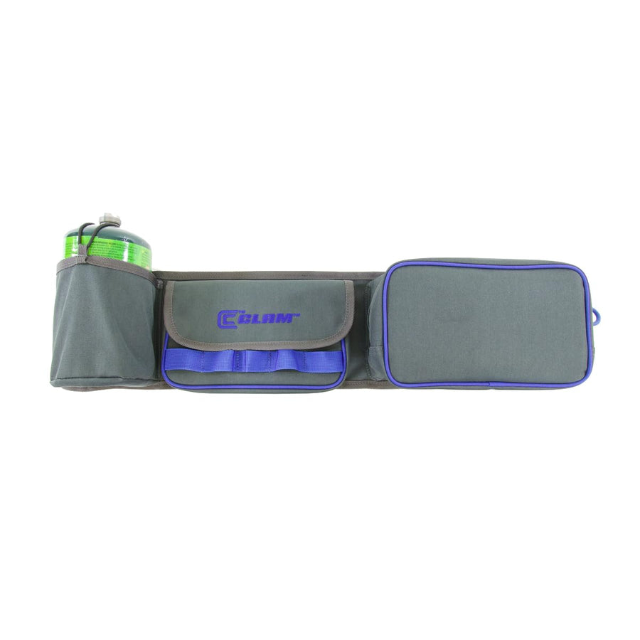 Small CLAM Sled Organizer – Heavy-Duty 600D Storage, Zippered Pockets & Tool Loops for Ice Fishing Gear