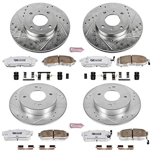 Power Stop Z26 Carbon Fiber Brake Pads Front and Rear with Drilled & Slotted Brake Rotors Kit