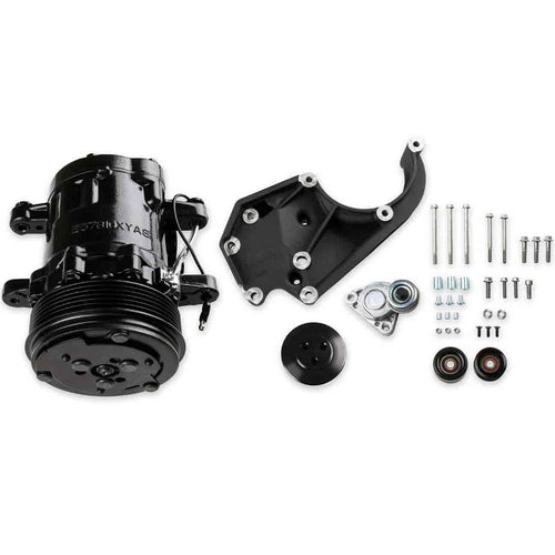 Holley LS A/C Accessory Drive Kit 20-142BK - Includes SD7 A/C Compressor, Tensioner, & Pulleys- Black Finish