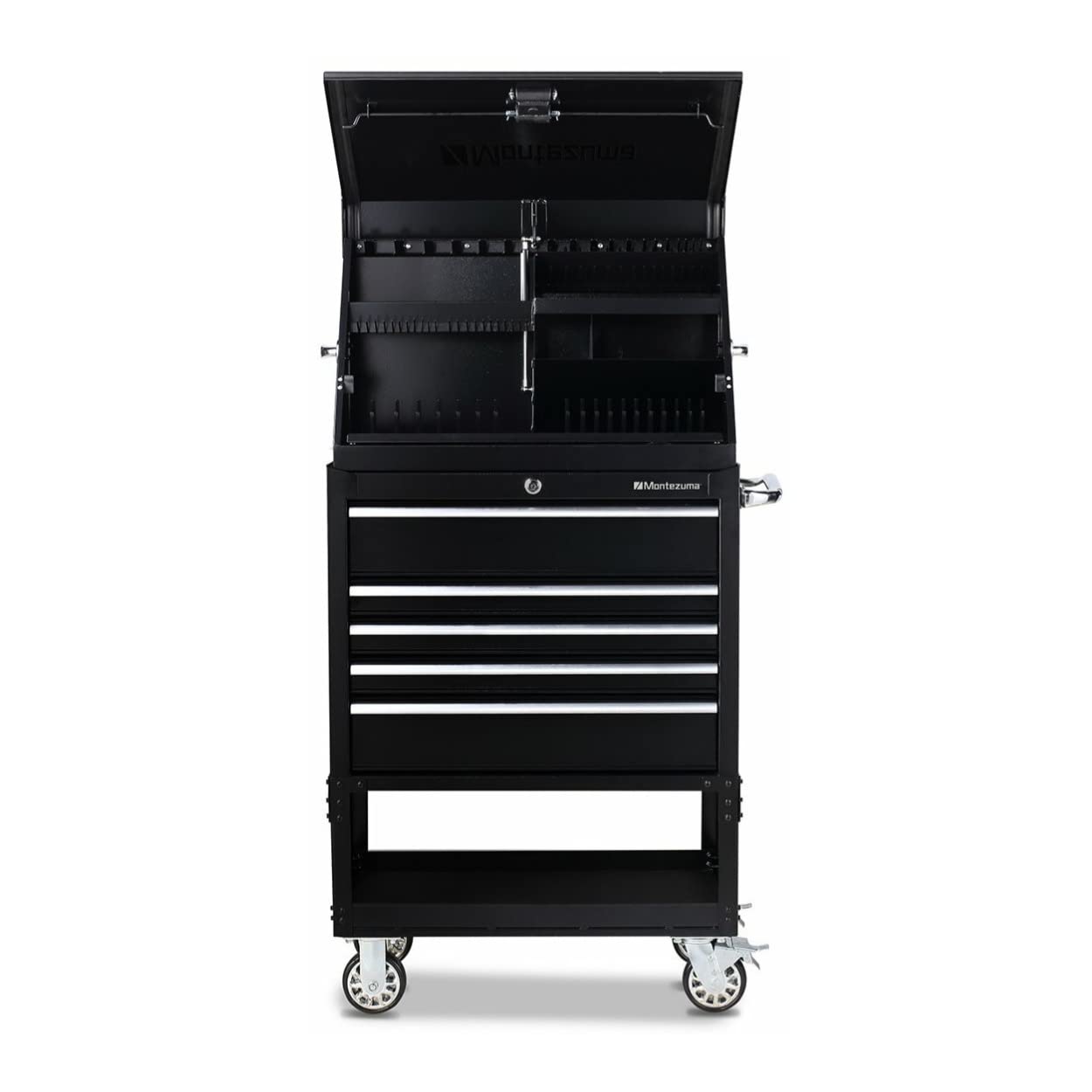 ME300B – Montezuma – 30-Inch Portable TRIANGLE Toolbox – Multi-Tier Design – 16-Gauge Construction – SAE and Metric Tool Chest – Weather-Resistant Toolbox – Lock and Latching System, Black, 30" Wide x 15" Deep