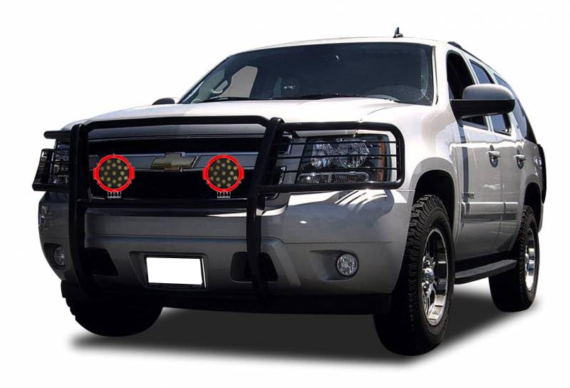 Bumper Guard Modular Black Black Horse Grille brush Come With pair of 7.0"Dia.LED Lights with Red Trim Rings Compatible with 2015-2023 Chevrolet Suburban |2015-2023 Chevrolet Tahoe-17GT20MA-PLR