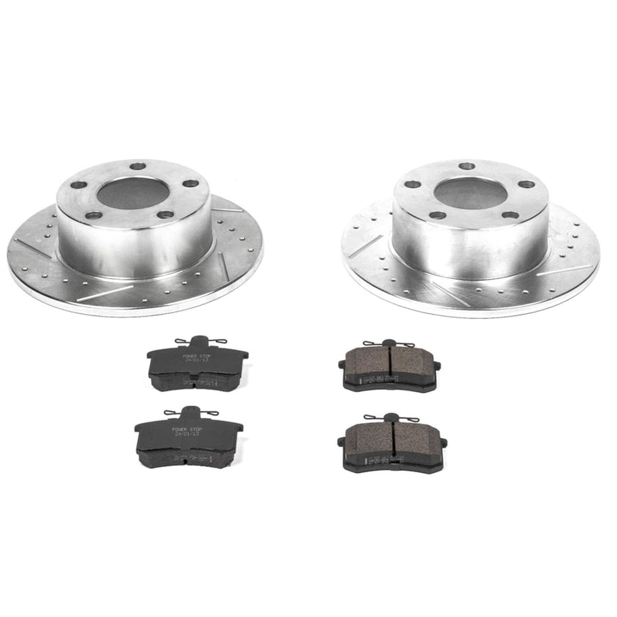 Power Stop K514 Rear Brake Pads Z23 Carbon Fiber with Drilled & Slotted Brake Rotors Kit For Audi A6 1995-1997, Audi A6 Quattro 1995-1998 [Model Specific]