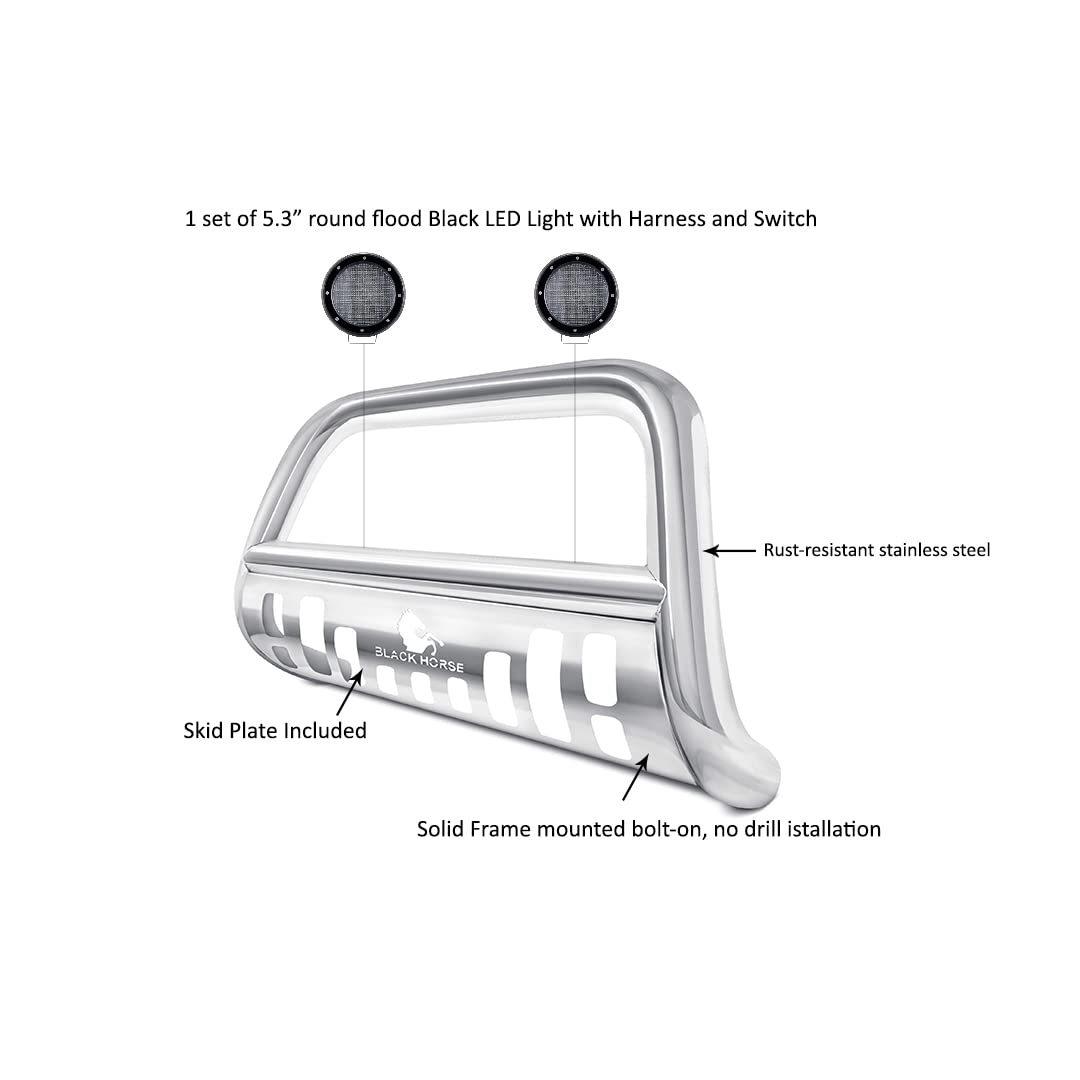 Black Horse Off Road CBS-FOB2601SP-PLFB Stainless Steel Bull Bar Stainless Steel CBS-FOB2601SP-PLFB