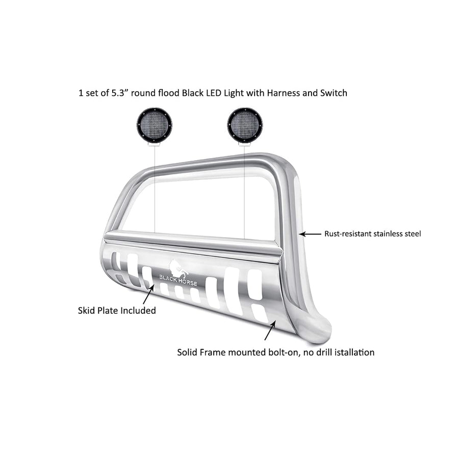Bull Bar Kit Black Horse Skid Plate Stainless Steel Compatible with 2022-2024 Hyundai Tucson-CBS-B7102SP-PLFB