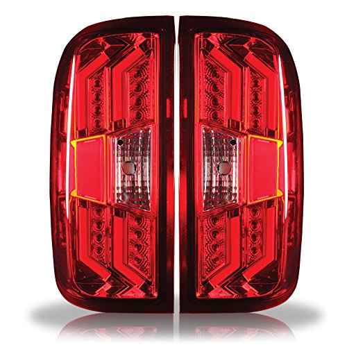 Winjet Off Road Series LED Tail Lights for 2014 2015 2016 2017 2018 Chevy Silverado 1500 Red Lens Rear Lamps PAIR