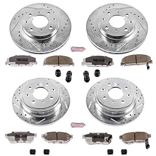 Power Stop Z26 Carbon Fiber Brake Pads K700-26 Front and Rear with Drilled & Slotted Brake Rotors Kit For Honda Civic 1992-1995, Honda Civic del Sol 1993-1997 [Model Specific]