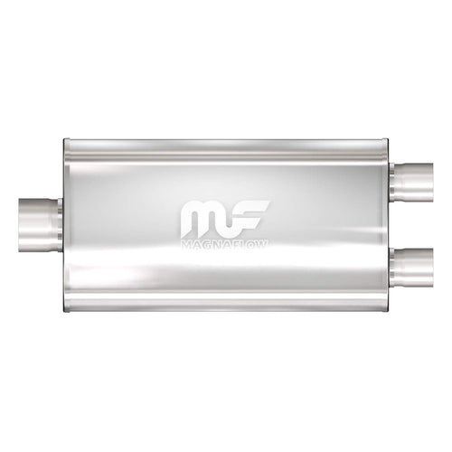 Performance MagnaFlow Exhaust Muffler 12580: 2.5"/2.25" Inlet/Outlet, 5x11x22" Oval, Stainless Steel, Satin Finish