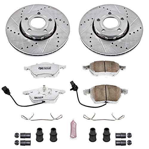 Power Stop K528-26 Z26 Front Carbon Fiber Brake Pads with Drilled & Slotted Brake Rotors Kit For Audi A4, Audi, Audi A4 Quattro, Audi A6, Audi A6 Quattro, VW Passat [Model Specific]