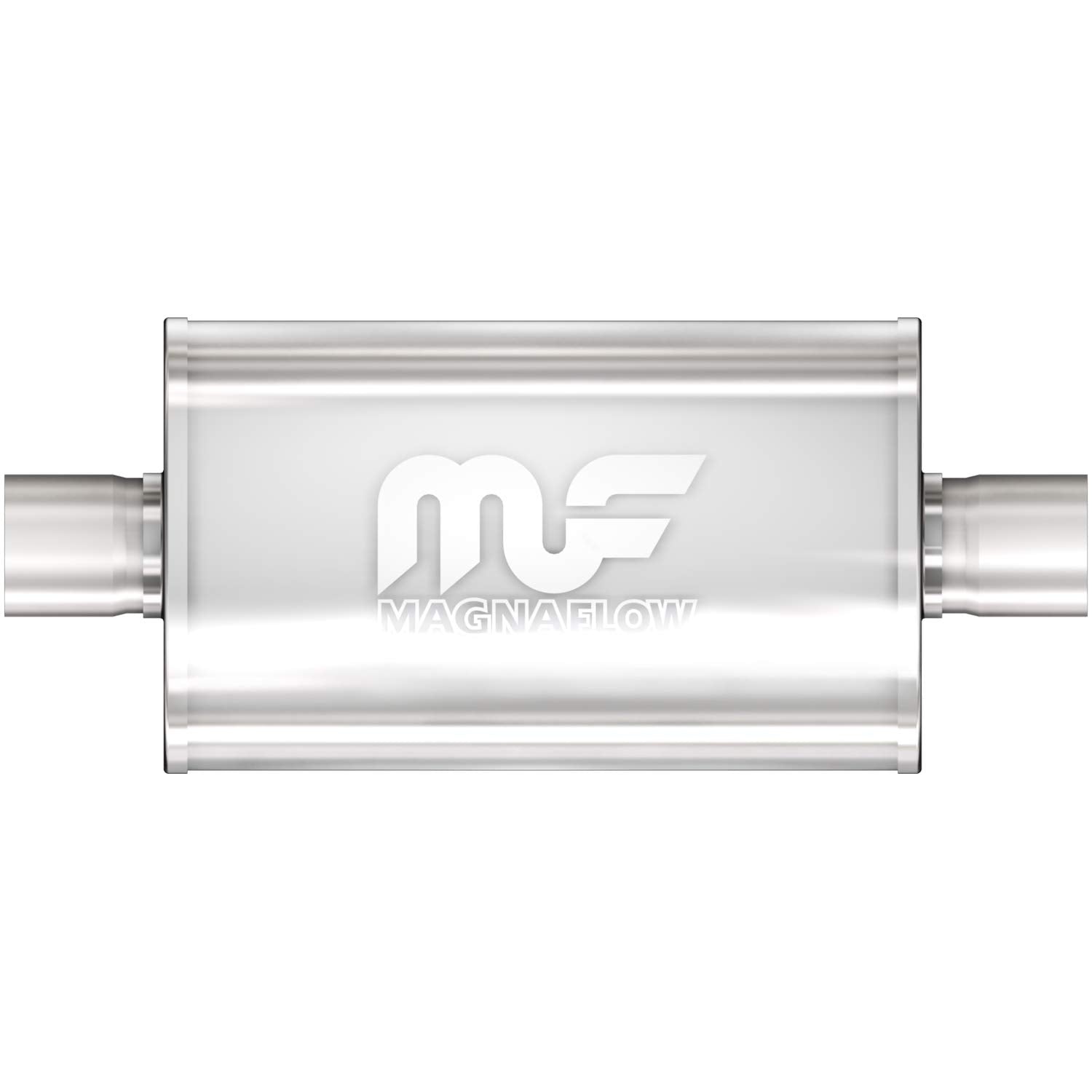 Performance MagnaFlow Exhaust Muffler 14152: 4"/4" Inlet/Outlet, 5x8x6" Oval, Stainless Steel, Brushed Finish