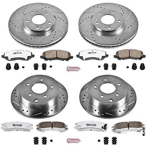 Power Stop K2711-26 Z26 Carbon Fiber Brake Pads Front and Rear with Drilled & Slotted Brake Rotors Kit For Mitsubishi Eclipse 2006-2012, Mitsubishi Galant 2004-2007 [Model Specific]