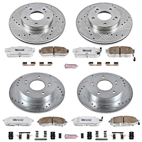 Z26 Power Stop K2780-26 Front and Rear Carbon Fiber Brake Pads with Drilled & Slotted Brake Rotors Kit For Nissan Maxima 1989-1994 [Model Specific]