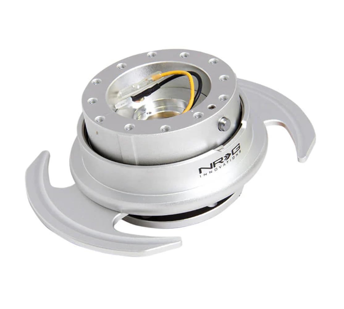NRG Innovations GEN 3.0 NRG-SRK-650SL Race Steering Wheel Quick Release Hub Adapter, 6-Hole Design & 6x70 and 6x74mm Bolt Patterns, Silver Body/Silver Ring With Handles