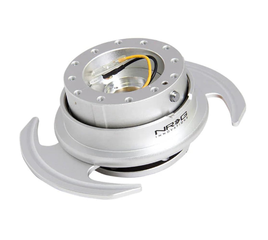 NRG Innovations GEN 3.0 NRG-SRK-650SL Race Steering Wheel Quick Release Hub Adapter, 6-Hole Design & 6x70 and 6x74mm Bolt Patterns, Silver Body/Silver Ring With Handles