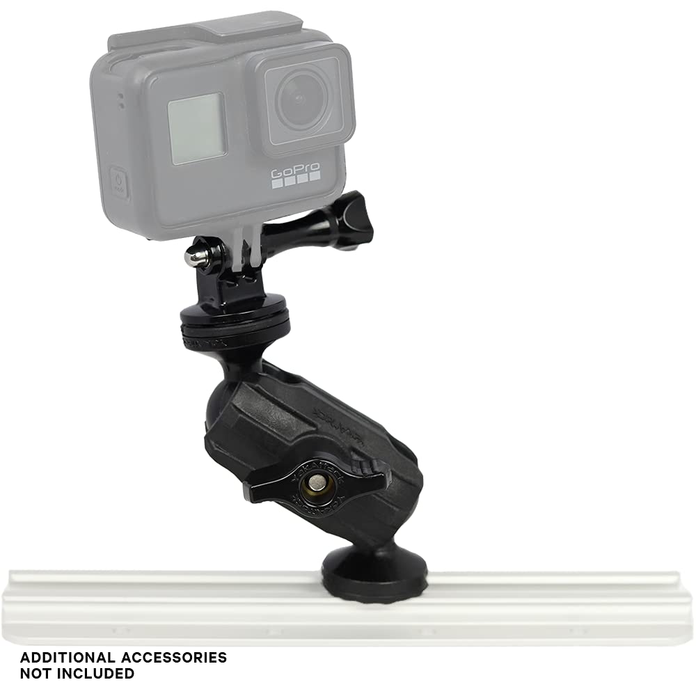 YakAttack Camera Mount Articulating | 5.5" Tall with ScrewBall Base | Compatible with GoPro & 1/4-20 | Low-Profile Adjustable Track Mount for Kayaks | Made in USA