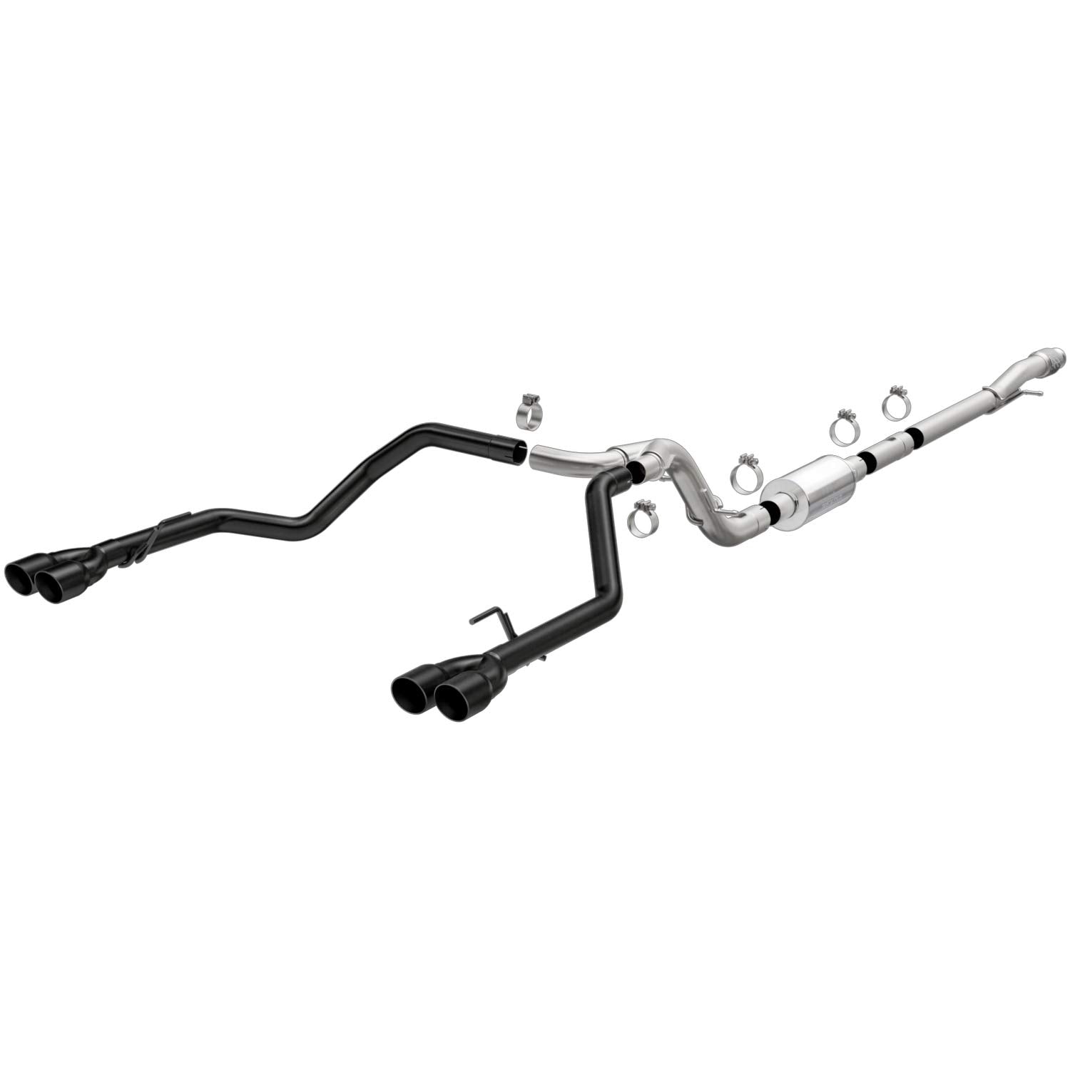 Cat-Back MagnaFlow Performance Exhaust System 19478 - Street Series, Stainless Steel 3in Main Piping, Quad Split Rear Exit, Black Coated 3.5in Exhaust Tip - Truck Performance Exhaust Kit
