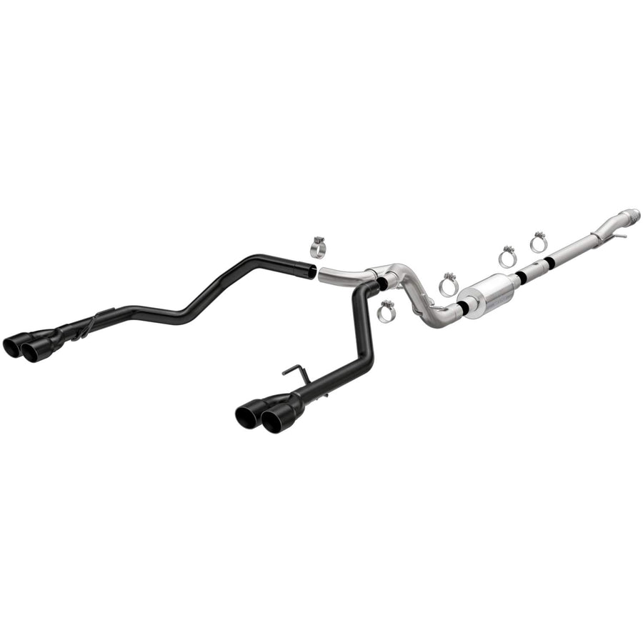 Cat-Back MagnaFlow Performance Exhaust System 19478 - Street Series, Stainless Steel 3in Main Piping, Quad Split Rear Exit, Black Coated 3.5in Exhaust Tip - Truck Performance Exhaust Kit
