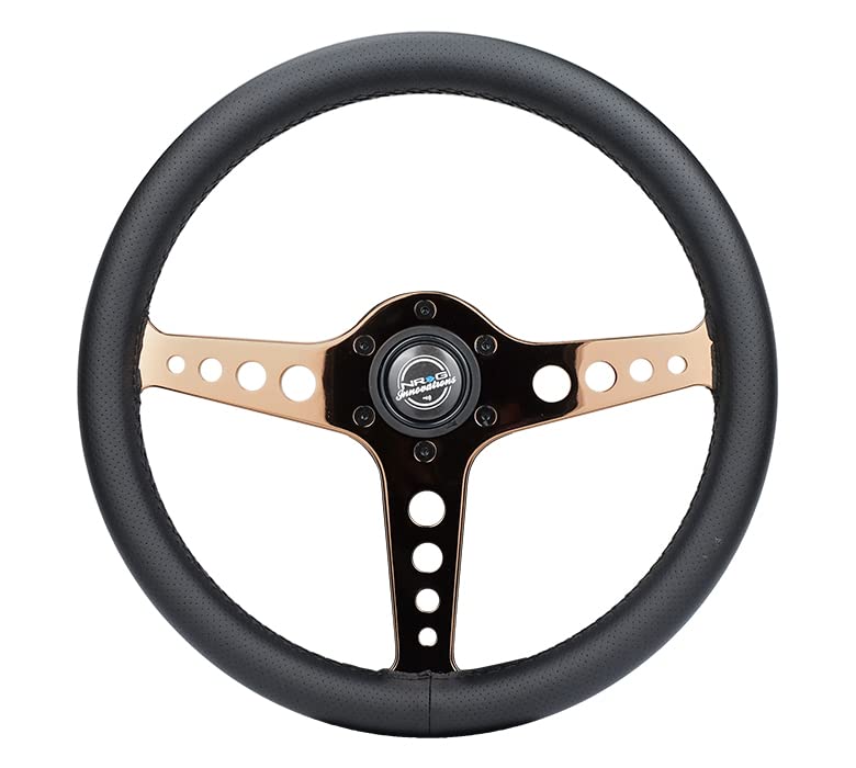 NRG Innovations Light Weight NRG-ST-034RG-PR Gaming Steering Wheel: Driftz- Made with Perforated Leather, Light Weight Composits and Rose Gold Spoke with Holes.