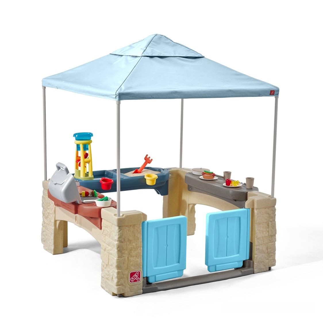Step2 All Around Patio Playtime with Canopy Playset – Shaded Outdoor Playhouse for Kids with Realistic, Interactive Features, Room for Multiple Toddlers to Play – Dimensions: 60" H x 47.5" W x 47.5" D