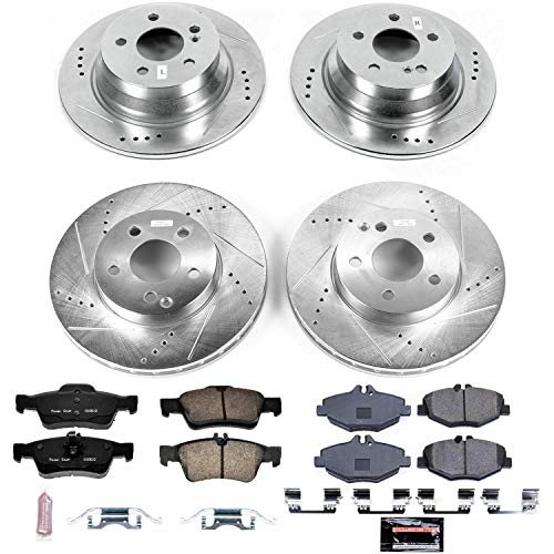 Power Stop K7863 Z23 Carbon Fiber Brake Pads Front and Rear with Drilled & Slotted Brake Rotors Kit