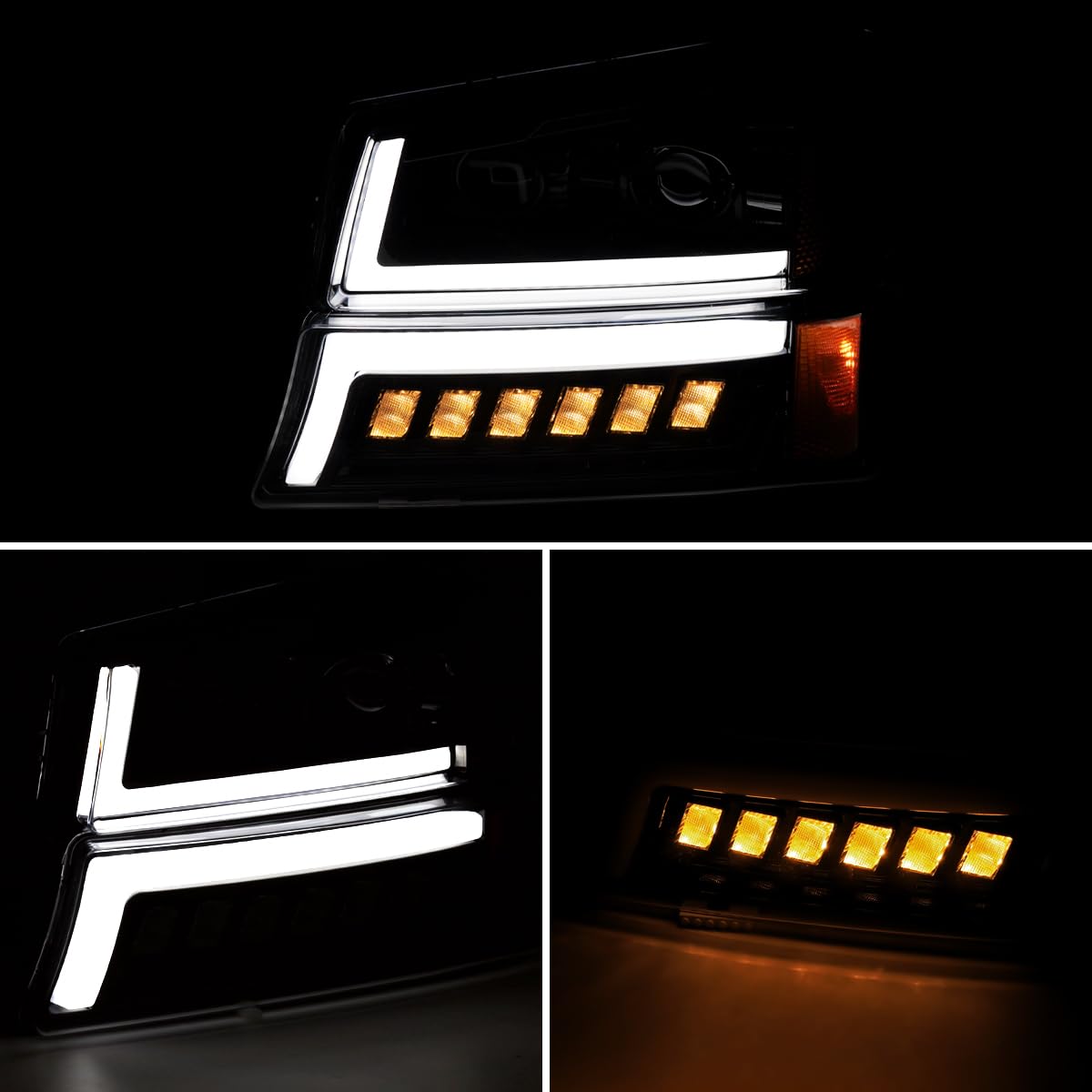 Full LED Jet Black Projector Headlights and Bumper Lights SPEC-D TUNING Compatible with 2003-2007 Chevy Silverado, 2002-2006 Chevy Avalanche, Left + Right Pair Headlamps Assembly