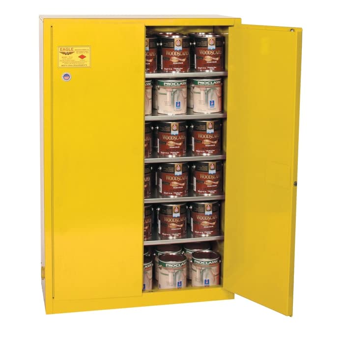 Safety Cabinet Eagle for Paint and Ink, 2 Door Manual Close, 60 Gallon, 65"x 43"x 18", Steel, Made in The USA, Yellow, YPI47X