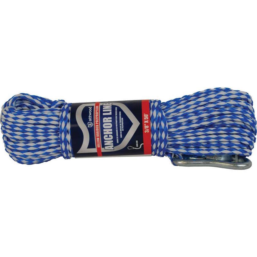 Polypropylene Attwood Hollow Braid Anchor Line (3/8-Inch x 50-Feet)