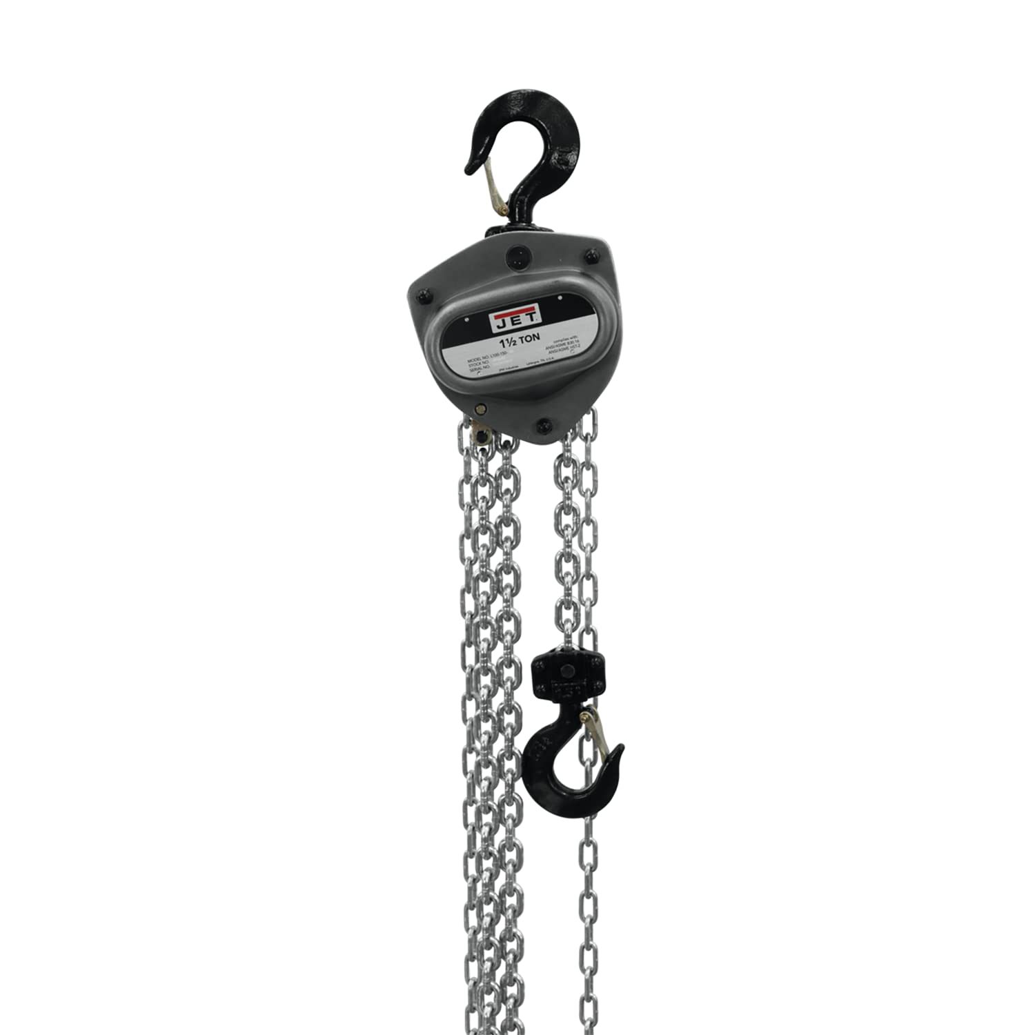 1-1/2 Ton JET Hand Chain Hoist, 20' Lift, Overload Protection (L-100-150WO-20)