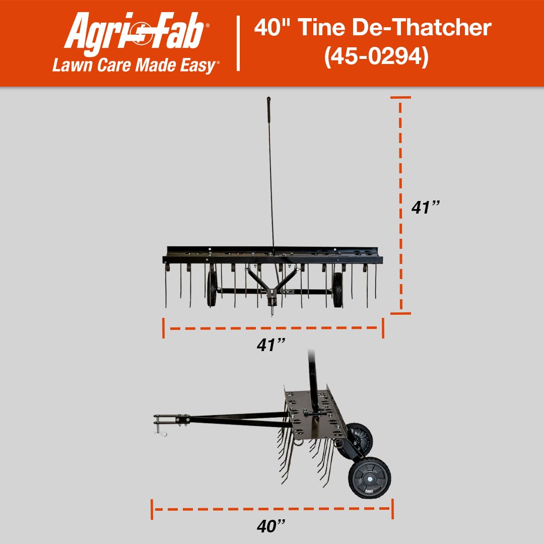 40in Agri-Fab Tow Behind Lawn Dethatcher 45-0294, 20 Durable Spring Steel Tines Lawn dethatcher, Designed to pull behind Lawn and Garden Tractors, Black