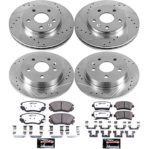 Power Stop K5523-26 Z26 Carbon Fiber Brake Pads Front and Rear with Drilled & Slotted Brake Rotors Kit For Buick LaCrosse, Buick Regal, Chevy Malibu, Chevy Malibu Limi, Saab 9-5 [Model Specific]