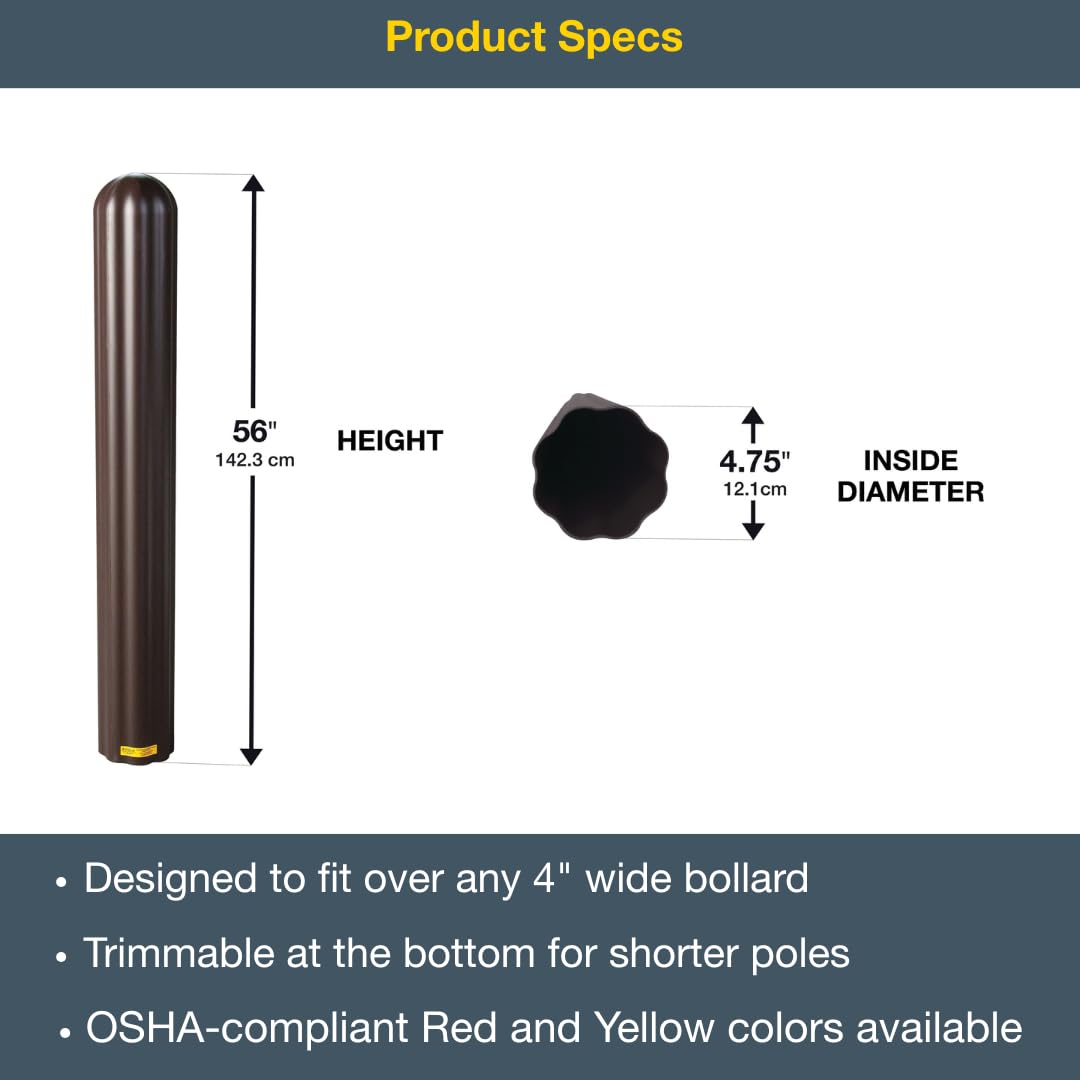 Bollard Covers Eagle for 4 Inch Poles - 56" Tall, Durable Fluted HDPE Plastic - Trimmable Brown Bollard Post Sleeve for Parking Lots, Warehouses, and Loading Docks, 1732BR