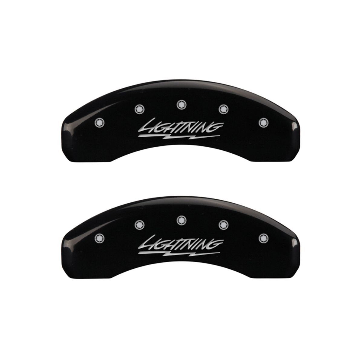 SET OF 4 CALIPER COVERS, LIGHTNING, FRONT AND REAR: BLACK, SILVER CHARACTERS