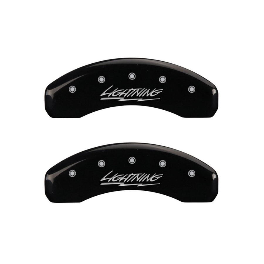 SET OF 4 CALIPER COVERS, LIGHTNING, FRONT AND REAR: BLACK, SILVER CHARACTERS